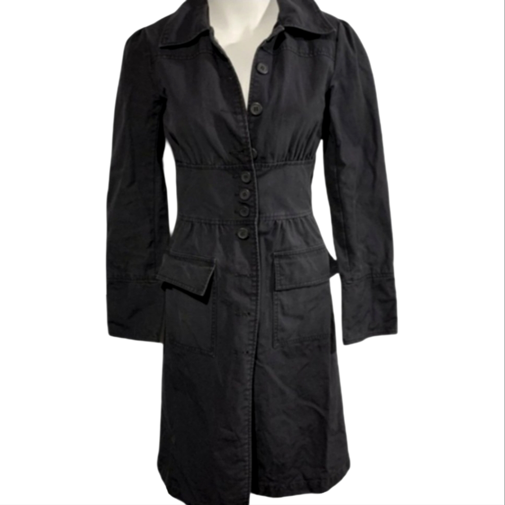 Trenchcoat Trench Coat Jacket Fitted Cinch Waist Grey Charcoal Black 4 Fits 2 XS